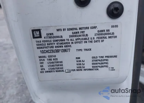 2006 Chevrolet Silverado 2500Hd Lt1 из США, поврежденный, VIN 1GCHC23U36F139677